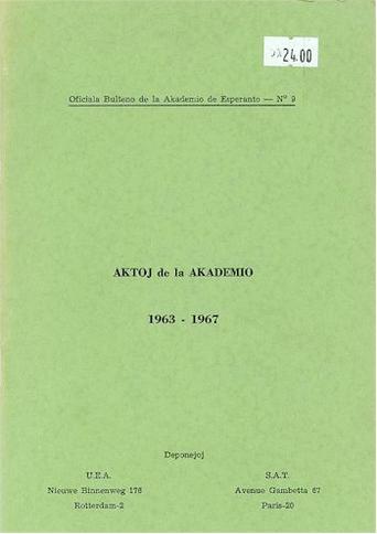 AKTOJ DE LA AKADEMIO DE ESPERANTO – I (1963-1967) - Click Image to Close